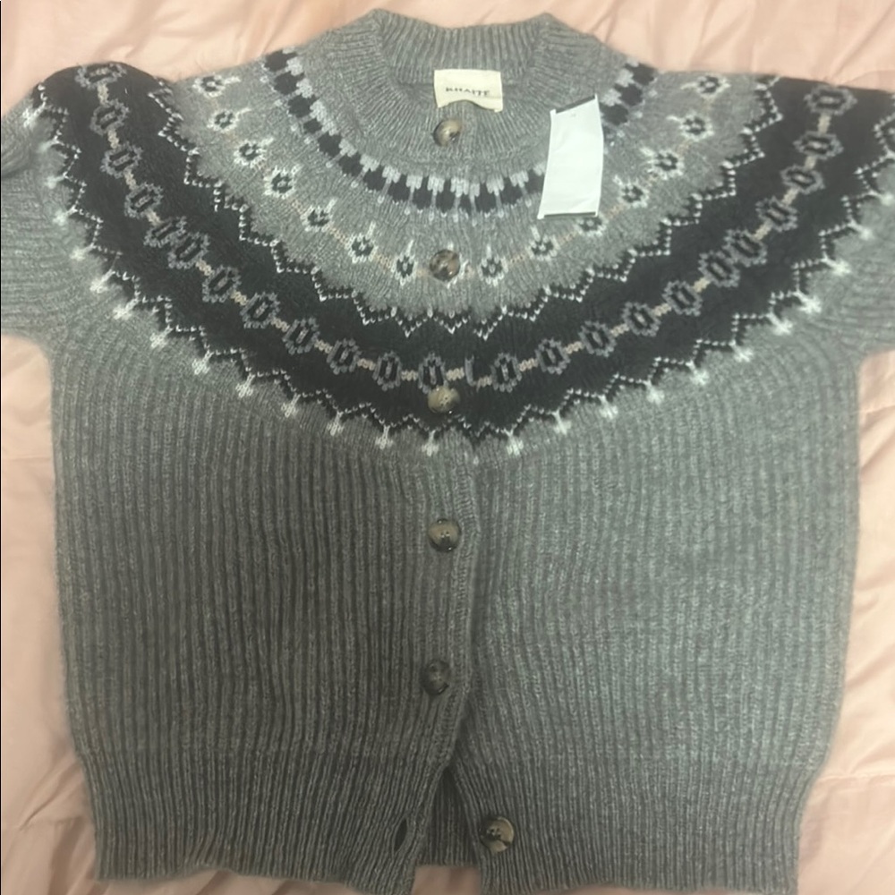 KHAITE Gray and Black Fair Isle Cardigan Sweater